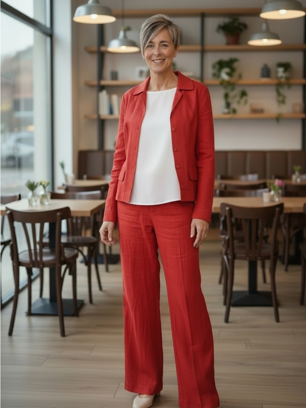 CAbi 5503 Linen Blend Women's Red Wide-Leg Pants & Matching Jacket Set - Brand
